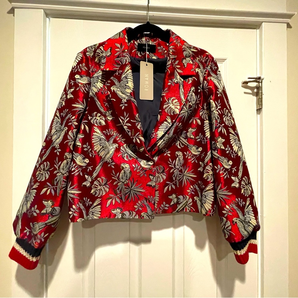 Roman USA MAROON BROCADE PRINT STRETCHED CUFF BLAZER (NWT) Size 6